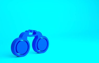 Mavi Dürbün simgesi mavi arkaplanda izole edildi. Yazılım işareti bul. Casus ekipman sembolü. Minimalizm kavramı. 3d illüstrasyon 3B canlandırma.