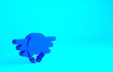 Mavi Havacılık amblem simgesi mavi arkaplanda izole edildi. Askeri ve sivil havacılık simgeleri. Uçan amblem, kartal kanadı ve kanatlı çerçeve. Minimalizm kavramı. 3d illüstrasyon 3B canlandırma.