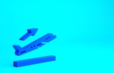 Mavi Uçak kalkış ikonu mavi arkaplanda izole edildi. Uçak taşıma sembolü. Minimalizm kavramı. 3d illüstrasyon 3B canlandırma.