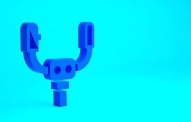 Mavi Uçak dümen ikonu mavi arka planda izole edildi. Uçak kontrol tekerleği. Minimalizm kavramı. 3d illüstrasyon 3B canlandırma.