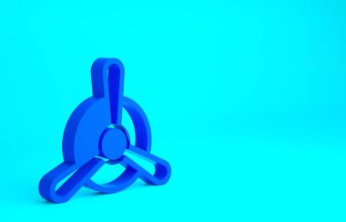 Mavi düzlem pervane simgesi mavi arkaplanda izole edildi. Klasik uçak pervanesi. Minimalizm kavramı. 3d illüstrasyon 3B canlandırma.