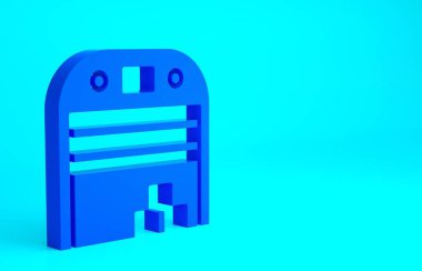 Mavi Uçak hangar simgesi mavi arkaplanda izole edildi. Minimalizm kavramı. 3d illüstrasyon 3B canlandırma.