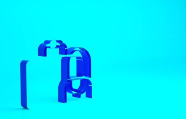 Seyahat simgesi için mavi bavul mavi arkaplanda izole edildi. Seyahat bagaj tabelası. Seyahat bagaj ikonu. Minimalizm kavramı. 3d illüstrasyon 3B canlandırma.