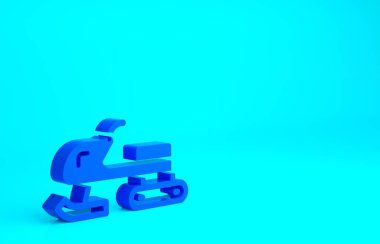 Mavi Kar Modülü simgesi mavi arkaplanda izole edildi. Kar arabası işareti. Olağanüstü bir spor. Minimalizm kavramı. 3d illüstrasyon 3B canlandırma.