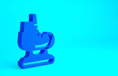 Mavi arka planda mavi paten simgesi izole edildi. Buz pateni ayakkabısı ikonu. Kılıçlı spor botlar. Minimalizm kavramı. 3d illüstrasyon 3B canlandırma.