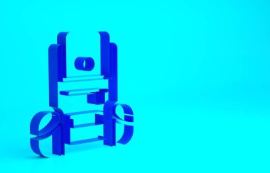 Mavi arka planda Mavi Yürüyüş sırt çantası simgesi izole edildi. Kamp ve dağ gezisi sırt çantası. Minimalizm kavramı. 3d illüstrasyon 3B canlandırma.