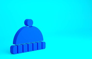 Mavi Kış şapka simgesi mavi arkaplanda izole edildi. Minimalizm kavramı. 3d illüstrasyon 3B canlandırma.