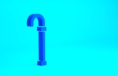 Mavi renkli baston ikonu mavi arka planda izole edilmiş. Minimalizm kavramı. 3d illüstrasyon 3B canlandırma.