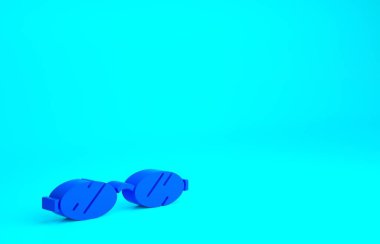 Mavi Gözlük simgesi mavi arkaplanda izole edildi. Minimalizm kavramı. 3d illüstrasyon 3B canlandırma.