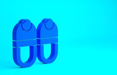 Mavi Terlik simgesi mavi arkaplanda izole edildi. Parmak arası terlik işareti. Minimalizm kavramı. 3d illüstrasyon 3B canlandırma.