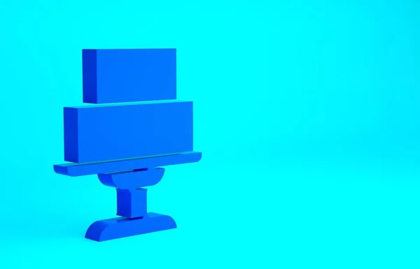 蓝色婚礼蛋糕图标孤立在蓝色背景 最低纲领的概念 3D渲染3D插图 — 图库照片