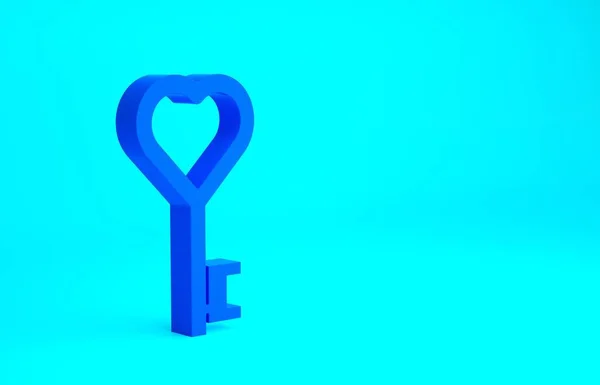 Llave Azul Forma Corazón Icono Aislado Sobre Fondo Azul Símbolo —  Fotos de Stock