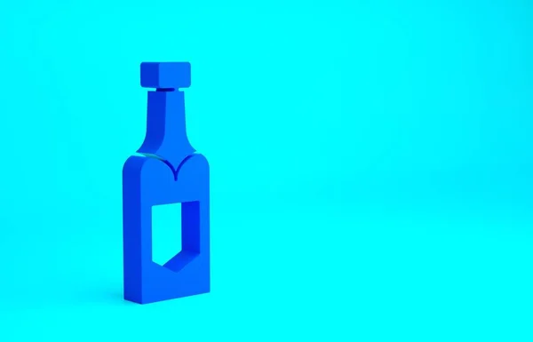 蓝色香槟瓶子图标隔离在蓝色背景 最低纲领的概念 3D渲染3D插图 — 图库照片
