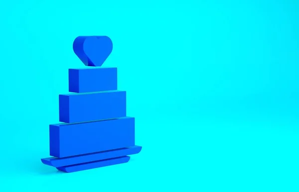ブルーの背景にハートアイコンで隔離されたブルーウェディングケーキ 最小限の概念 3Dイラスト3Dレンダリング — ストック写真