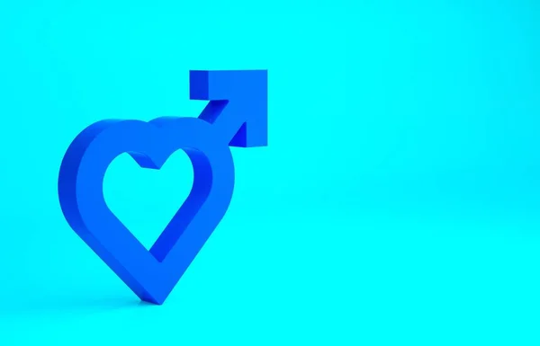 Blue Heart with male gender symbol icon isolated on blue background. Minimalism concept. 3d illustration 3D render.