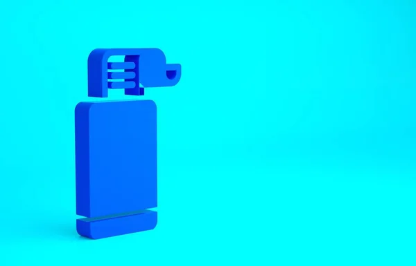 蓝色收银机 带有蓝色背景隔离的检查图标 出纳员签名Cashbox符号 最低纲领的概念 3D渲染3D插图 — 图库照片