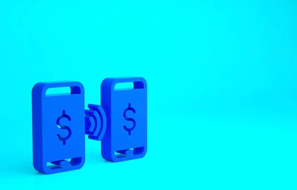 Blue Money Zahlungstransfer Mobilen Symbol Isoliert Auf Blauem Hintergrund Konzept — Stockfoto