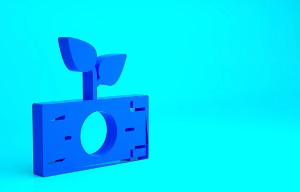 青い背景に隔離されたポットアイコンの青いお金の植物 設備投資の成長コンセプト 貯蓄と投資 最小限の概念 3Dイラスト3Dレンダリング — ストック写真