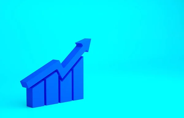 Blue Financial growth increase icon isolated on blue background. Increasing revenue. Minimalism concept. 3d illustration 3D render.