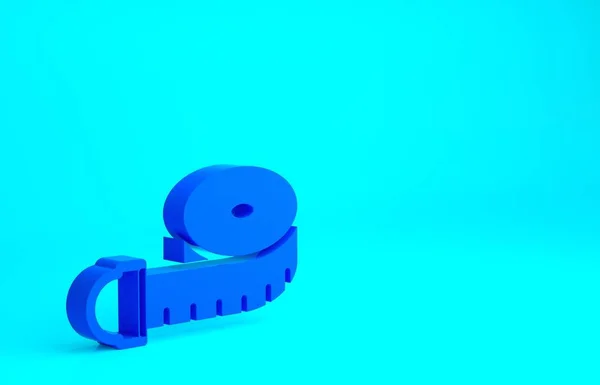 青テープは青の背景にアイソレートされたアイコンを測定します 測定テープだ 最小限の概念 3Dイラスト3Dレンダリング — ストック写真