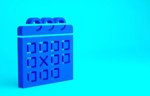 青色の背景に隔離されたブルーカレンダーフィットネスアイコン 訓練スケジュール 最小限の概念 3Dイラスト3Dレンダリング — ストック写真