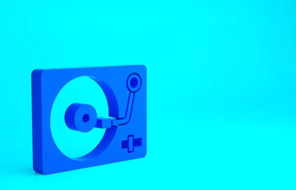 青い背景に絶縁されたビニールディスクアイコンを持つブルービニールプレーヤー 最小限の概念 3Dイラスト3Dレンダリング — ストック写真