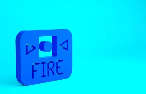Blue Fire alarm system icon isolated on blue background. Pull danger fire safety box. Minimalism concept. 3d illustration 3D render.