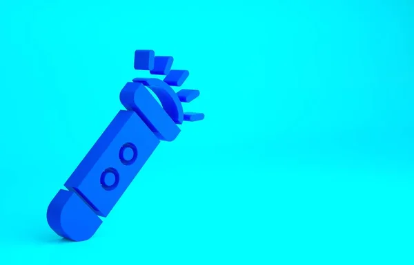 青の背景に隔離された青の懐中電灯アイコン 最小限の概念 3Dイラスト3Dレンダリング — ストック写真
