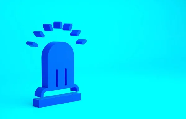 Blaues Klingelzeichen Auf Blauem Hintergrund Brandmeldeanlage Serviceglocke Handklingelschild Benachrichtigungssymbol Minimalismus — Stockfoto