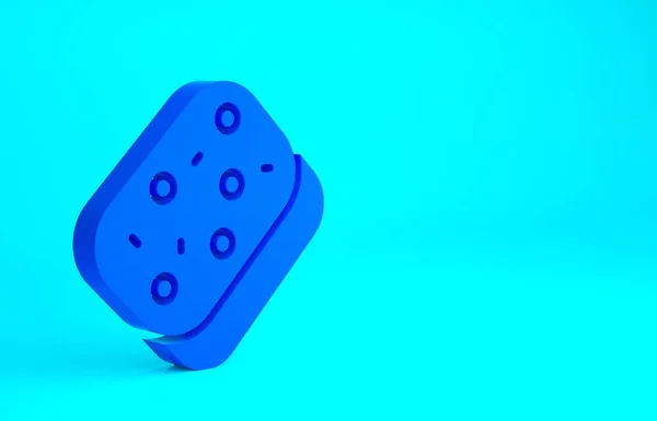 蓝色海绵与气泡图标隔离在蓝色背景 洗碗用的大杂烩 清洁服务标志 最低纲领的概念 3D渲染3D插图 — 图库照片