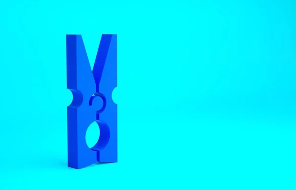 青色の背景に隔離された青の古い木の服ピンアイコン 服のペッグ 最小限の概念 3Dイラスト3Dレンダリング — ストック写真