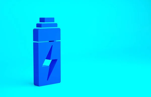 青の背景に分離された青のバッテリーアイコン 稲妻のシンボル 最小限の概念 3Dイラスト3Dレンダリング — ストック写真