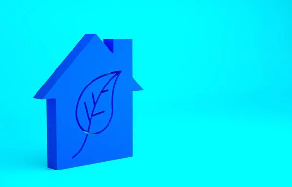 Blue Eco 친화적 아이콘은 배경에 분리되었다 나뭇잎 하우스 미니멀리즘의 개념입니다 — 스톡 사진