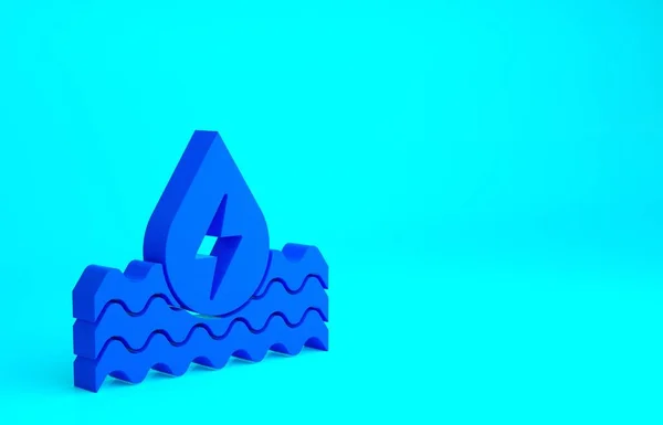 蓝色水能图标隔离在蓝色背景上 生态概念与水滴 替代能源概念 最低纲领的概念 3D渲染3D插图 — 图库照片