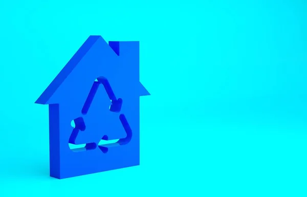 Blue Eco House Ikonou Recyklačního Symbolu Izolované Modrém Pozadí Ekologie — Stock fotografie