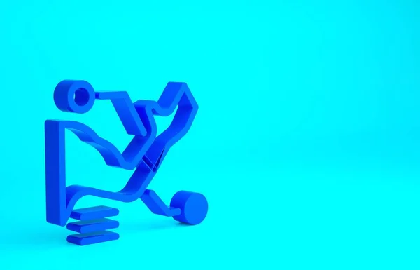 Blue Prosthesis hand icon isolated on blue background. Futuristic concept of bionic arm, robotic mechanical hand. Minimalism concept. 3d illustration 3D render.