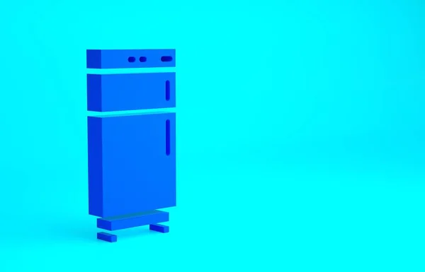 青色の背景に隔離された青い冷蔵庫のアイコン 冷蔵庫の冷蔵庫 家庭用技術や家電製品 最小限の概念 3Dイラスト3Dレンダリング — ストック写真