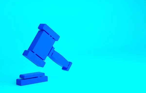 青色の背景に隔離された青色の裁判官の砂利のアイコン 判決や請求書 裁判所 正義の判決のために与えます オークションハンマー 最小限の概念 3Dイラスト3Dレンダリング — ストック写真