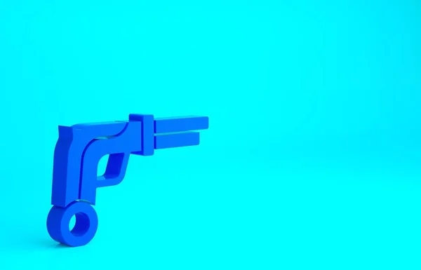 青の背景に隔離された青のヴィンテージのピストルアイコン 古代の武器 最小限の概念 3Dイラスト3Dレンダリング — ストック写真