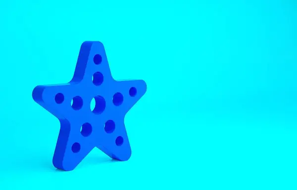 青い背景に青いヒトデのアイコンが隔離されています 最小限の概念 3Dイラスト3Dレンダリング — ストック写真