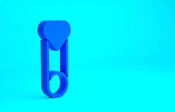 青の背景に隔離された青の赤ちゃんの服ピンアイコン 古典的な閉じた鋼の安全ピン 最小限の概念 3Dイラスト3Dレンダリング — ストック写真