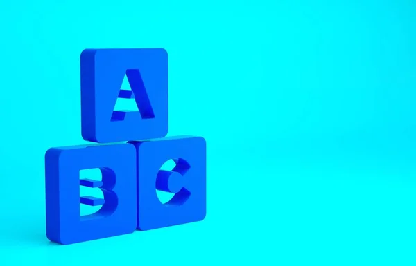 青色の背景に隔離された青いAbcブロックアイコン 文字A Cのアルファベットの立方体 最小限の概念 3Dイラスト3Dレンダリング — ストック写真