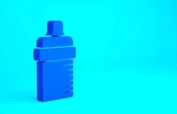 蓝色婴儿瓶图标隔离在蓝色背景 喂瓶子图标 奶瓶标志 最低纲领的概念 3D渲染3D插图 — 图库照片