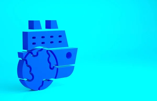 蓝色游轮图标隔离在蓝色背景 旅游海运 航行客轮 全球巡航 最低纲领的概念 3D渲染3D插图 — 图库照片