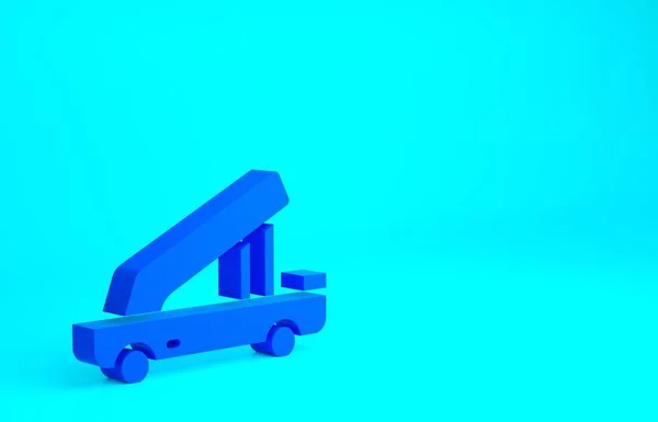 青の背景に隔離された飛行機の搭乗アイコンのための青の旅客はしご 空港の階段の旅行 最小限の概念 3Dイラスト3Dレンダリング — ストック写真