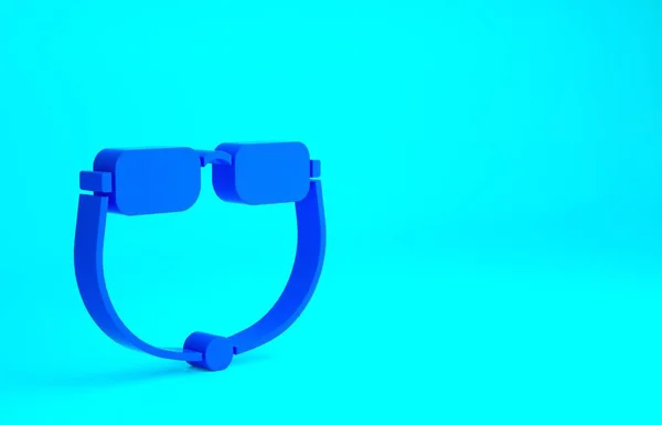 青い背景に隔離された青い眼鏡アイコン 最小限の概念 3Dイラスト3Dレンダリング — ストック写真