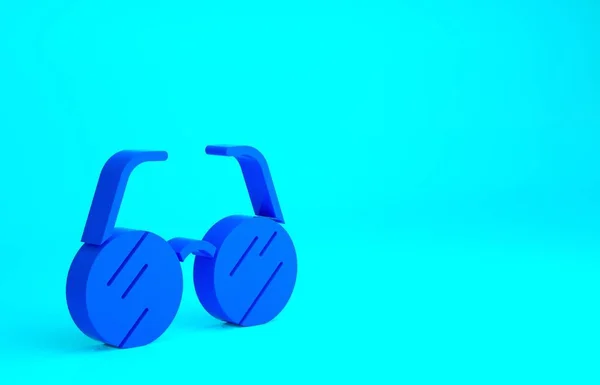 蓝色眼镜图标孤立在蓝色背景上 最低纲领的概念 3D渲染3D插图 — 图库照片