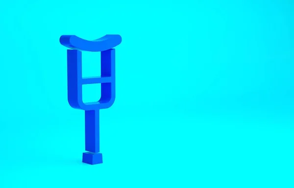 青の背景に隔離された青の松葉杖または松葉杖アイコン 筋骨格系疾患のある人のリハビリテーションのための機器 最小限の概念 3Dイラスト3Dレンダリング — ストック写真