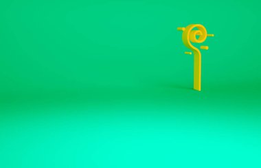 Yeşil arkaplanda turuncu büyü simgesi izole edildi. Sihirli değnek, asa, değnek, değnek. Minimalizm kavramı. 3d illüstrasyon 3B canlandırma.
