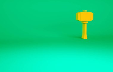 Turuncu Çekiç simgesi yeşil arkaplanda izole edildi. Tamir için bir araç. Minimalizm kavramı. 3d illüstrasyon 3B canlandırma.